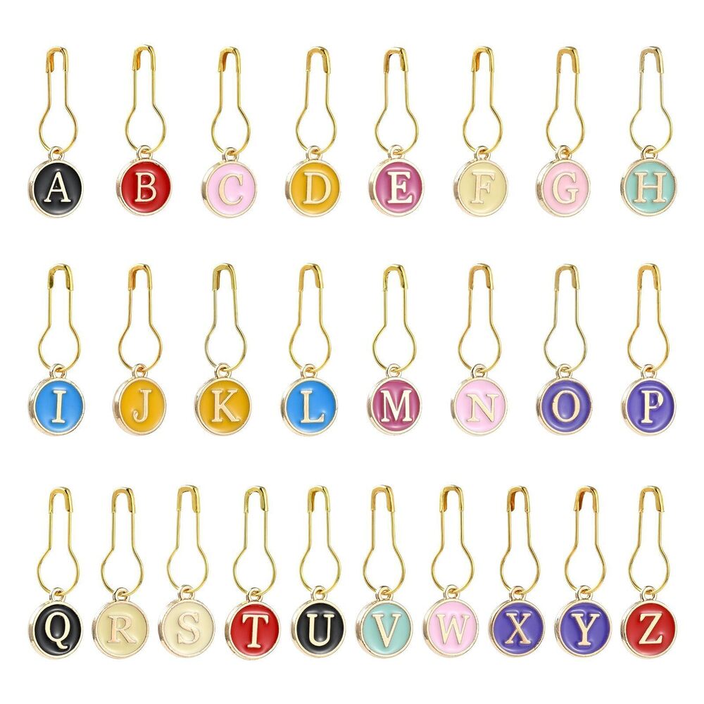 6987 26 Pcs Letter Stitch Markers Mixed Color Enamel Alphabet Charms
